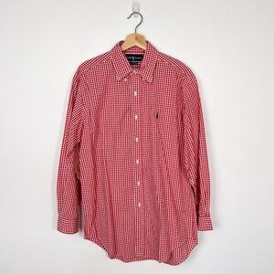 Ralph Lauren Dress Shirt Mens 15.5 32/33 Red Plaid Yarmouth Long Sleeve Preppy